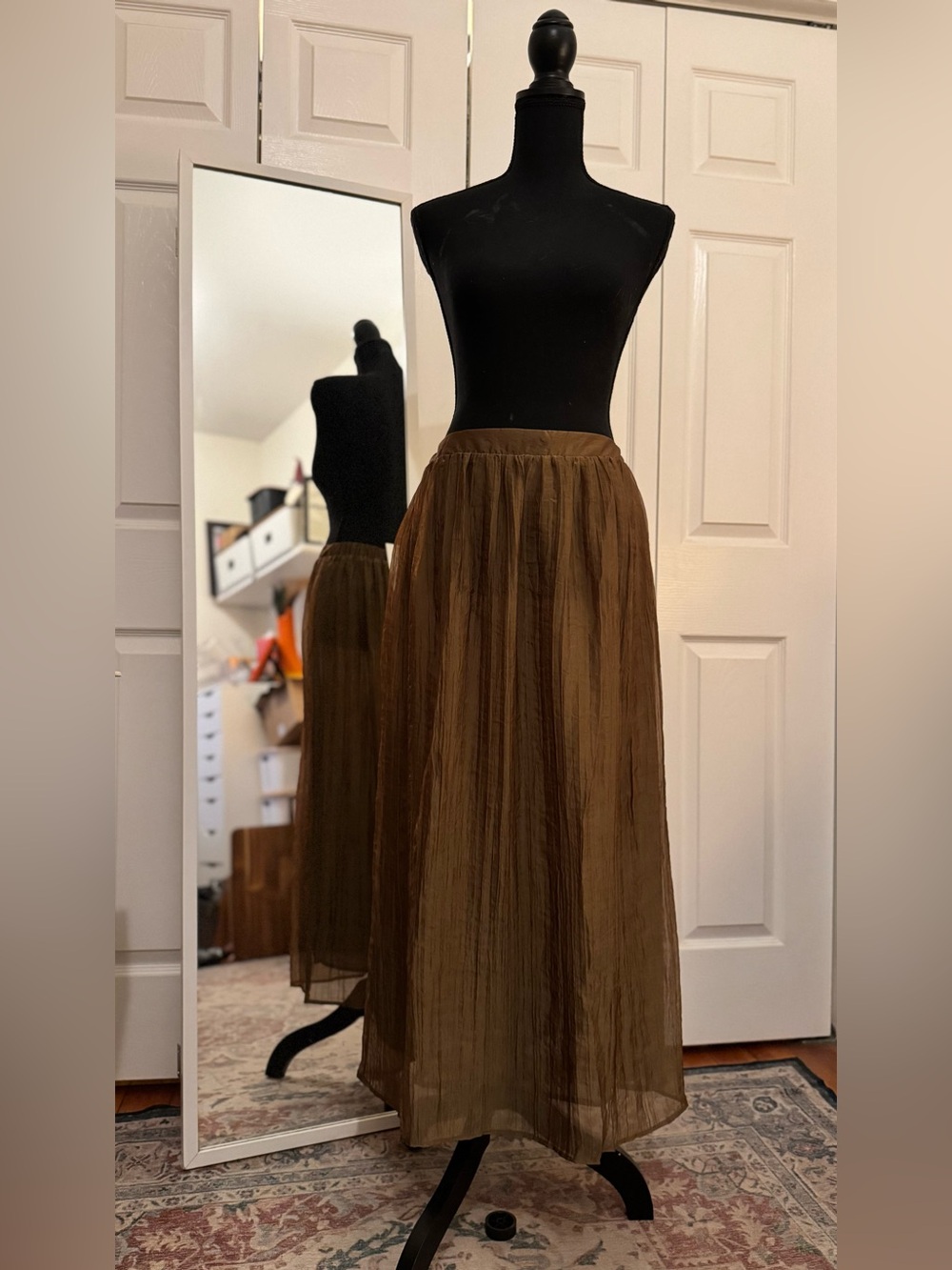 Zara Olive Brown Long Chiffon Maxi Skirt